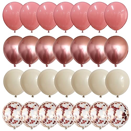 Luftballons Retro Rosa Beige Rosegold, 12 Zoll Staubig Altrosa Creme Weiß Roségold Metallic Konfetti Helium Ballons Deko Set für Mädchen Frau Geburtstag Babyparty Brautparty Hochzeit Party Dekoration von Isndare