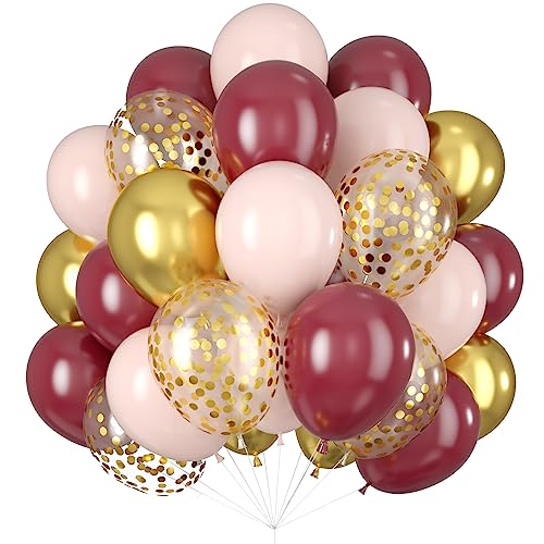 Luftballons Rosa Weinrot Gold Ballons Konfetti Metallisch Chrom Gold Burgund Hellrosa Luftballon 60Stück 12Zoll Helium Ballon Latex Ballon für Geburtstagsdeko Hochzeitsdeko von Isndare