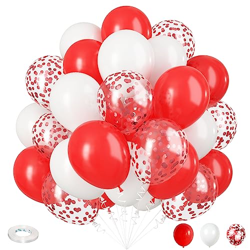 Luftballons Set Rot Weiß, 35 Stück 12 Zoll Rot Weiss Konfetti Latex Helium Ballons, Rot Weiß Party Deko Latex Luftballons für Mädchen Frau Geburtstags Hochzeit Weihnacht Valentinstag Party Dekoration von Isndare