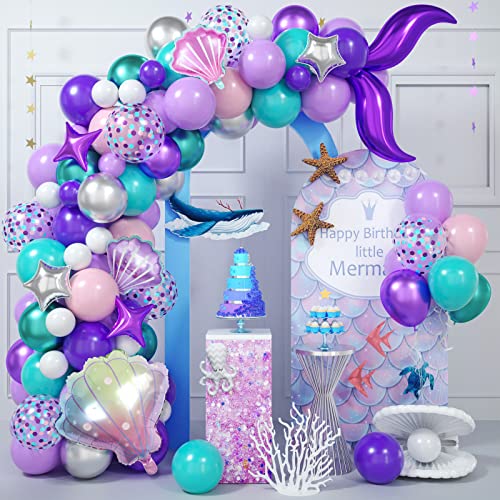 Meerjungfrau Luftballon Girlande Kit mit Schwanz Meerjungfrau Thema Unter dem Meer Ballon Girlande Rosa Lila Blau Grün Silber Latex Ballons Konfetti Shell Folie Mädchen Geburtstag von Isndare