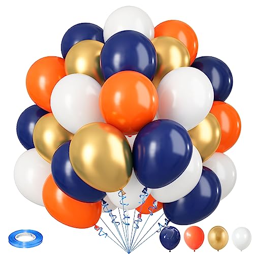 Navy Blau Orange Ballons Set, Luftballons Marineblau Metallic Gold Orange Weiß, Dunkel Blau Orange Helium Ballons Deko für Junge Weltraum Basketball Geburtstag Babyparty Abschluss Party Dekoration von Isndare