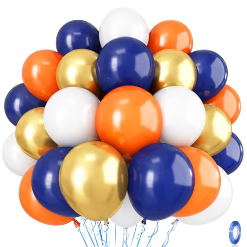 Navy Blau Orange Ballons Set, Luftballons Marineblau Metallic Gold Orange Weiß, Dunkel Blau Orange Helium Ballons Deko für Junge Weltraum Basketball Geburtstag Babyparty Abschluss Party Dekoration von Isndare