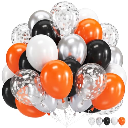 Luftballons Orange Schwarz Ballons Weiß Metallischer Splitter Konfetti Ballon 60Stück 12Zoll Latex Helium Luftballon für Basketball Geburtstag Party Dekorationen Graduierung Halloween Zubehör von Isndare