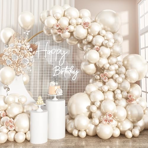 Perlweiß Beige Luftballons Doppellagig Weiß Sand Ballons Girlande Arch Perle Luftballon Verschiedene Größen 18/12/10/5inch 61Stück Creme Latex Ballon Hochzeit Braut Geburtstag Jahrestag Dekorationen von Isndare