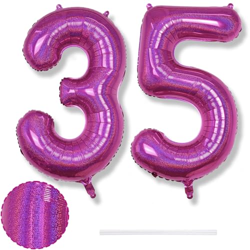 Riesen 35 Luftballon Zahl Laser Rosa, 40 Zoll Helium 35 Zahlenballon Folienballon 35 Jahre Geburtstagsdeko, XXL Zahlen 35 Hot Pink Ballons für Frau 35. Geburtstag Deko Damen Jubiläum Party Dekoration von Isndare