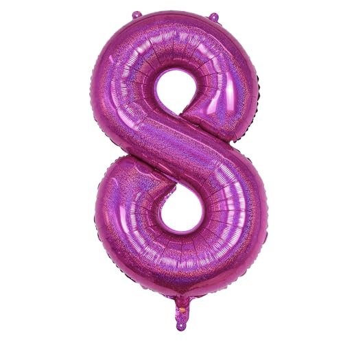 Riesen 8 Luftballon Laser Rosa für Mädchen, 40 Zoll Helium 8 Laser Hot Pink Zahlen Luftballons Geburtstagdeko, Zahl 8 Folienballon für Kinder 8. Geburtstag Party Deko Frau Jubiläum Party Dekoration von Isndare