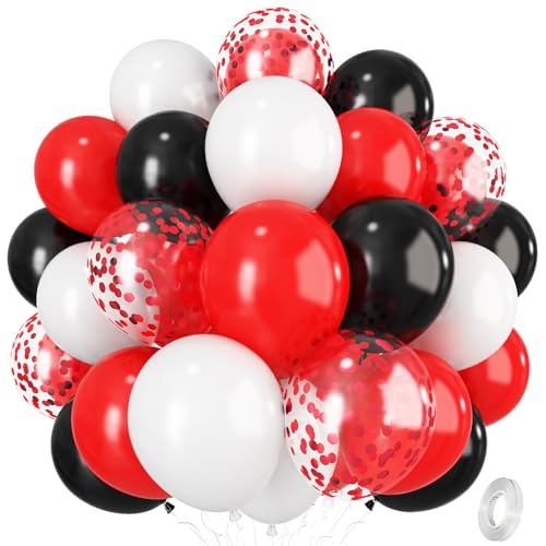 Rot Schwarz Weiß Ballon, 12 Zoll Luftballons Matt Rot Schwarz Weiss Mit Rot Konfetti Helium Ballon Deko Set für Junge Frau Mann Casino Rennen Geburtstag Hochzeit Babyparty Abschluss Party Dekoration von Isndare