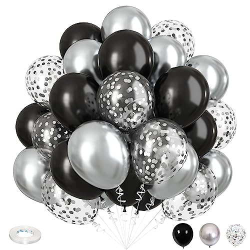 Schwarz Silber Ballon Set, 12 Zoll Luftballons Metallic Silber Schwarz Konfetti Latexballon, Silber Schwarz Geburtstag Helium Ballons für Mann Junge Hochzeit Abschluss Neujahr Silvester Party Deko von Isndare