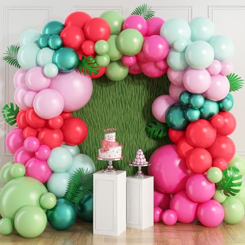 Tropische Luftballons Girlande Flamingo Tropic 122 Stück Grün Rosa Ballons Rot Latex Ballon mit Flamingo Folienballon Luftballon für Hawaii Sommer Strand Party Geburtstag Dekoration von Isndare