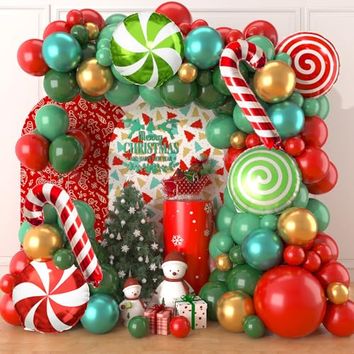 Weihnachten Luftballons Girlande Rot Grün Gold Weihnachten Luftballon Girlande Windmühle Sweet Candies Aluminium Mylar Große Krücke Folienballons Neujahrsparty Dekoration von Isndare