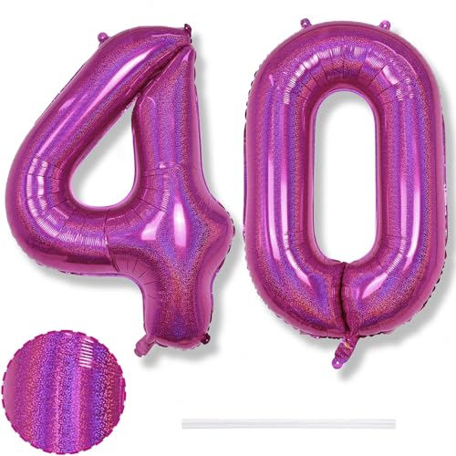 Zahlen Ballon 40. Geburtstag für Damen, Laser Rosa Große Folienballon Zahl 40 Deko, 40 Zoll Hot Pink Zahl 40 Luftballon für Frau 40 Jahre Geburtstagdeko Jubiläum Party Dekoration, Fliegt mit Helium von Isndare