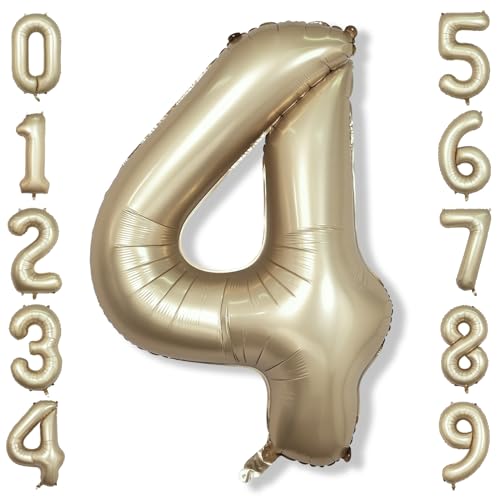 Zahlen Luftballon Gold, Champagner Gold Folienballon Zahl 4, 40 Zoll Metallic Gold Zahlenballon 4 Helium Ballon, Luftballon 4. Geburtstag für 4 Jahre Junge Geburtstagsdeko Frau Jubiläum Party Deko von Isndare