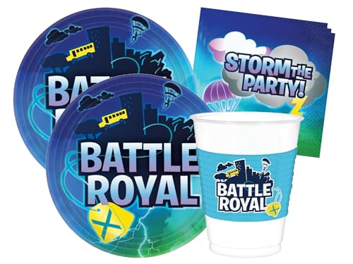 Isola Party Geburtstagsparty-Set Battle Royale Videospiel für 16 Personen umweltfreundlich (16 Pappteller ⌀ 23 cm, 16 Pappbecher 473 ml, 16 Papierservietten 33x33 cm) von Isola Party