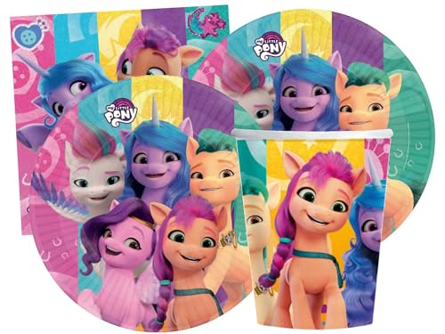 Isola Party Umweltfreundliches My Little Pony-Geburtstagsparty-Set für 16 Personen (16 Pappteller ⌀ 23 cm, 16 Pappbecher 250 ml, 16 Papierservietten 33x33 cm) von Isola Party