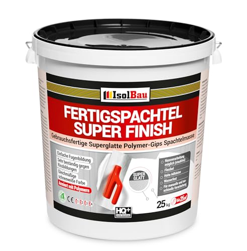 Isolbau Super Finish Spachtel 20 kg, Glättspachtel Fugenspachtel, Gebrauchsfertige Polymer-Gips Fertigspachtel Spachtelmasse für innen, Weiß Q1-Q8 von Isolbau