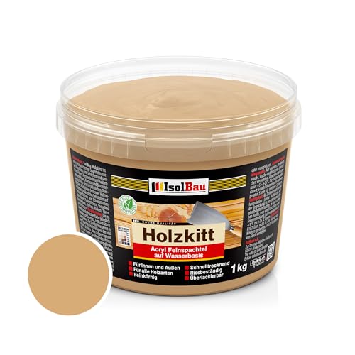 Isolbau - Holz-Spachtelmasse 1 kg - Holzspachtel Holzkitt Außen und Innen - Holz-Reparaturspachtel - Holzreparaturmasse - Holz-Fertigspachtel - Schnelltrocknend - Eiche Natur (Nr. 24) von Isolbau