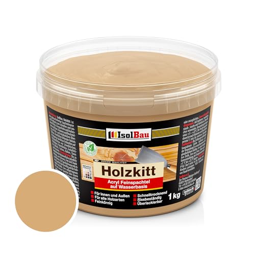 Isolbau - Holz-Spachtelmasse 1 kg - Holzspachtel Holzkitt Außen und Innen - Holz-Reparaturspachtel - Holzreparaturmasse - Holz-Fertigspachtel - Schnelltrocknend - Eiche Natur (Nr. 24) von Isolbau