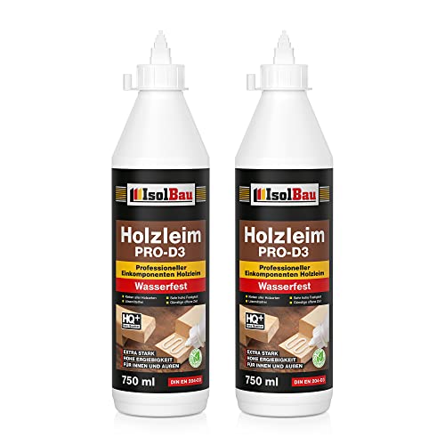 Isolbau Holzleim PRO-D3-2 x 750 ml (860 g) Extra starker Holzkleber für alle Holzarten, für Innen & Außen, Wasserfest, Lösemittelfrei von Isolbau