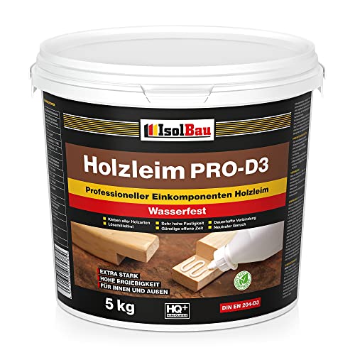 Isolbau Holzleim PRO-D3-5 kg Eimer Extra starker Holzkleber für alle Holzarten, für Innen & Außen, Wasserfest, Lösemittelfrei von Isolbau