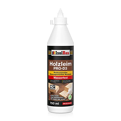 Isolbau Holzleim PRO-D3-750 ml (860 g) Extra starker Holzkleber für alle Holzarten, für Innen & Außen, Wasserfest, Lösemittelfrei von Isolbau