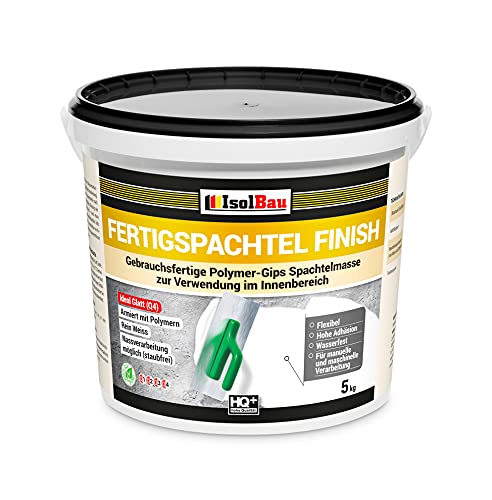 Isolbau Fertigspachtel Finish 5 kg, Glättspachtel Fugenspachtel, Gebrauchsfertige Polymer-Gips Fertig-Spachtelmasse für innen, Weiß Q1-Q5 von Isolbau