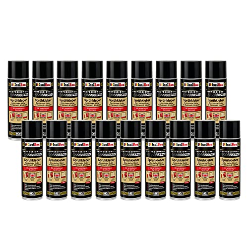 Isolbau Sprühkleber 18 x 500 ml - Extra starker Kleber für Heimwerk & Industrie - Klebe-Spray für Schaumstoff, Holz, Stoff, Leder, Filz uvm von Isolbau