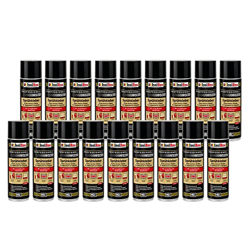 Isolbau Sprühkleber 18 x 500 ml - Extra starker Kleber für Heimwerk & Industrie - Klebe-Spray für Schaumstoff, Holz, Stoff, Leder, Filz uvm von Isolbau