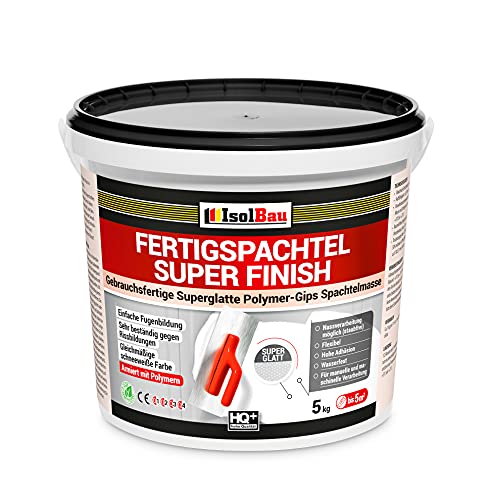 Isolbau Super Finish Spachtel 1 kg, Glättspachtel Fugenspachtel, Gebrauchsfertige Polymer-Gips Fertigspachtel Spachtelmasse für innen, Weiß Q1-Q4 von Isolbau