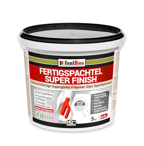 Isolbau Super Finish Spachtel 1 kg, Glättspachtel Fugenspachtel, Gebrauchsfertige Polymer-Gips Fertigspachtel Spachtelmasse für innen, Weiß Q1-Q4 von Isolbau