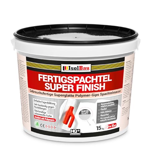 Isolbau Super Finish Spachtel 10 kg, Glättspachtel Fugenspachtel, Gebrauchsfertige Polymer-Gips Fertigspachtel Spachtelmasse für innen, Weiß Q1-Q6 von Isolbau