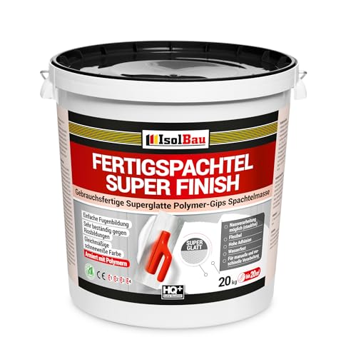 Isolbau Super Finish Spachtel 15 kg, Glättspachtel Fugenspachtel, Gebrauchsfertige Polymer-Gips Fertigspachtel Spachtelmasse für innen, Weiß Q1-Q7 von Isolbau