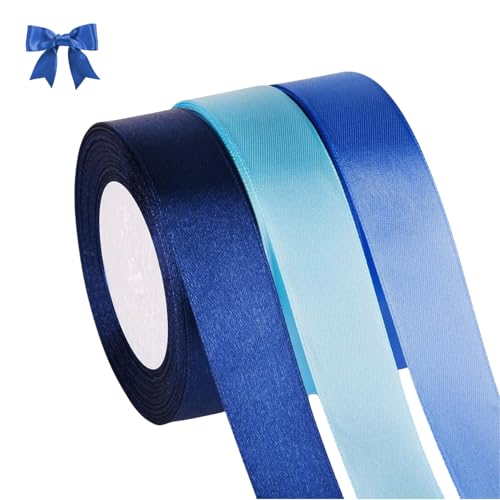 66m Satinband Blau, 20mm Schleifenband Blau, Geschenkband Blau Breit, Blauenes Geschenk Band Geschenkbänder, Geschenkband Hochzeit Stoff für Geburtstag Deko Geschenkverpackung Taufe von Issimober