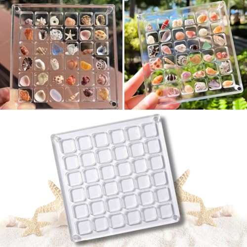 Issimober Magnetische Muschel Ausstellungsbox aus Acryl, Muschel Aufbewahrungsbox, Mini Clear Seashell Storage Box für Muschel Schmuck Seestern Edelstein Trinket Nagel Perle (36 Raster) von Issimober