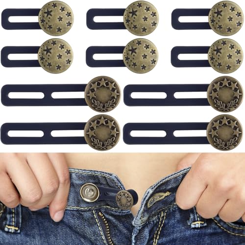 Isslly 10 Stück Jeansknopf-Verlängerungen, Hosen-Taillenversteller, elastischer Bund für enge Jeans, Hosen, Taille, kein Nähen, einfach zu bedienen (3,5 cm, 5,5 cm) – Bronze-Stern von Isslly