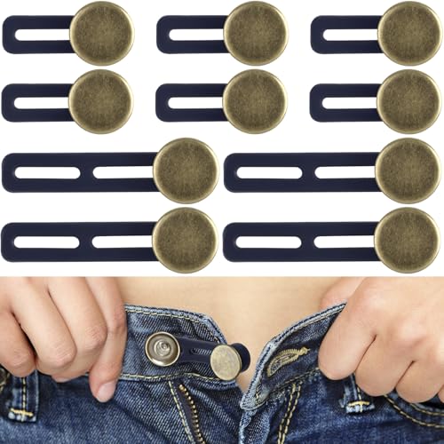 Isslly 10 Stück Jeansknopf-Verlängerungen, Hosen-Taillenversteller, elastischer Bund für enge Jeans, Hosen, Taille, kein Nähen, einfach zu bedienen (3,5 cm, 5,5 cm) – Bronze von Isslly