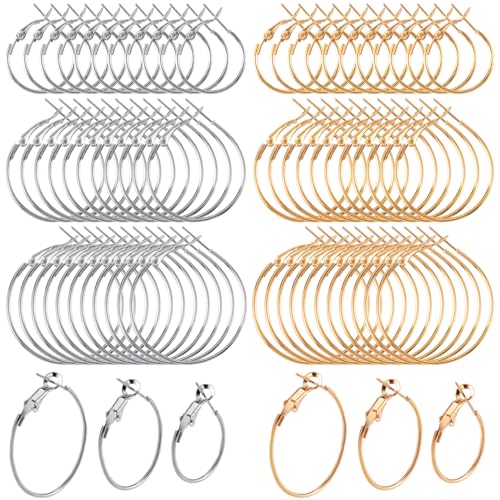 Isslly 72 Stück Creolen für Schmuckherstellung, hypoallergen, offene Perlen, DIY-Ohrringe, Bastelzubehör – Gold, Silber, 40 mm, 50 mm, 60 mm von Isslly