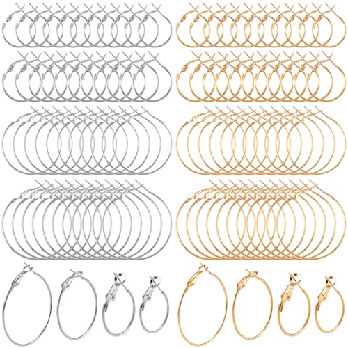 Isslly 96 Stück Creolen für Schmuckherstellung, hypoallergen, offene Perlen, DIY-Ohrringe, Bastelzubehör – Gold, Silber, 20 mm, 25 mm, 30 mm, 40 mm von Isslly