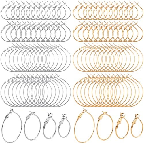 Isslly 96 Stück Creolen für Schmuckherstellung, hypoallergen, offene Perlen, DIY-Ohrringe, Bastelzubehör – Gold, Silber, 20 mm, 30 mm, 40 mm, 50 mm von Isslly