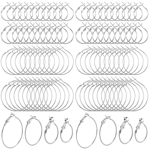 Isslly 96 Stück Kreolen, Ohrring-Creolen für Schmuckherstellung, hypoallergen, offene Perlen, DIY-Ohrringe, Bastelzubehör – Silber, 20 mm, 25 mm, 30 mm, 40 mm von Isslly