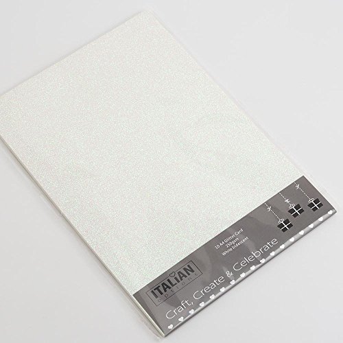 Italian Options 250 g/m² fusselfreies Glitzer-Karton-Bastelpapier, 10 Blatt, A4-Größe, weiß schillernd von Italian Options