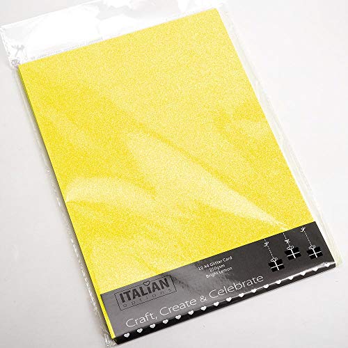 Italian Options 250 g/m² fusselfreies Glitzer-Karton-Bastelpapier, 10 Blatt, A4-Größe, helles Zitronengelb von Italian Options