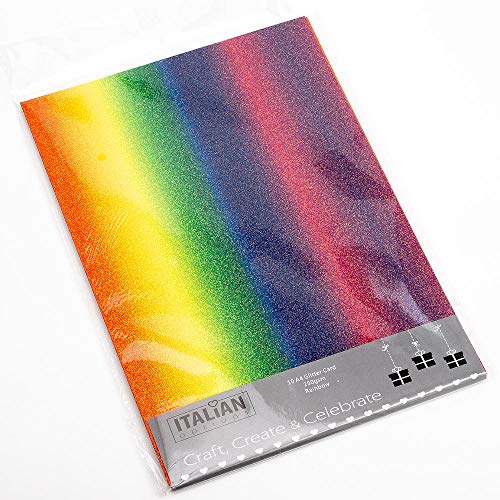 Italian Options 250 g/m² fusselfreies Glitzer-Karton-Bastelpapier, A4-Größe, mehrfarbig, regenbogenfarben von Italian Options