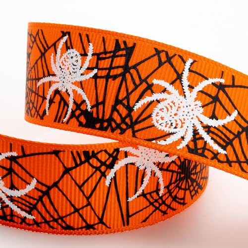 Italian Options Halloween-Band, Spinnennetz, 25 mm x 5 m, orangefarbenes Ripsband von Italian Options