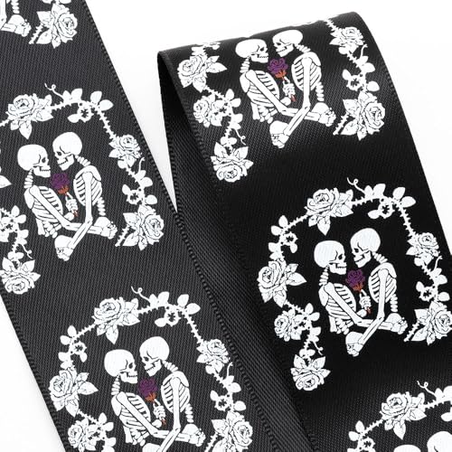 Italian Options Halloween-Band Skelton Romance, 38 mm x 5 m, schwarzer Satin von Italian Options