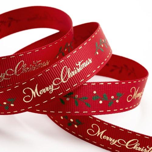 Italian Options Ripsband "Merry Christmas", 16 mm x 5 m, Rot/Goldfolie von Italian Options