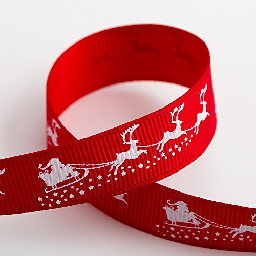 Ripsband mit Weihnachtsmotiv, Rot und Weiß, 16 mm x 5 m von Italian Options