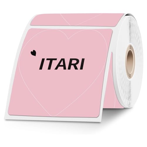 Itari 3×3 Thermo Etiketten - Etiketten selbstklebend (76mm x 76mm), Thermopapier mit Perforation für Etikettendrucker, Kompatibel mit eBay, FedEx, DHL, 500 Etiketten, Rosa Herz von Itari