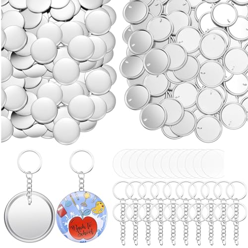 Itkcozcg 100 Stück 58 mm Knopfabzeichen und 100 Stück Schlüsselanhänger mit Kette Handwerk Schlüsselanhänger Button Badge Set Schlüsselanhänger Dekoration Zubehör von Itkcozcg