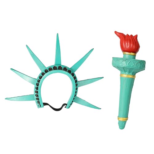 Itkcozcg Freiheitsstatue Kronen und Taschenlampen-Set für Damen, Teenager, Halloween-Kostüme, Cosplay, Requisiten, patriotisches Party-Zubehör von Itkcozcg