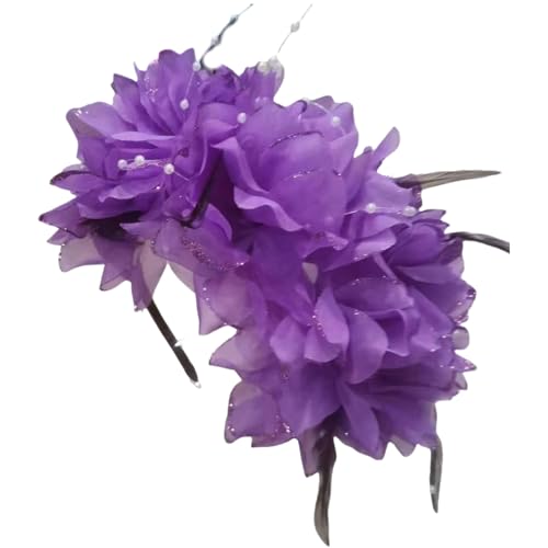 Itkcozcg Haarreif mit gefiederter Blume für Damen, übertriebener Karneval, rutschfest, Halloween, Fascinator, Haarband für formelle Abende von Itkcozcg